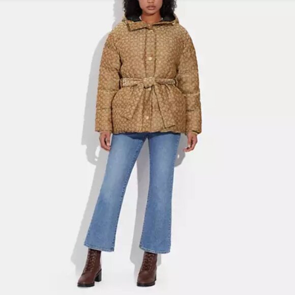 Coach HTF Signature Jacquard Logo Down Pillow Puffer XS Jacket Coat NWT - Picture 5 of 17